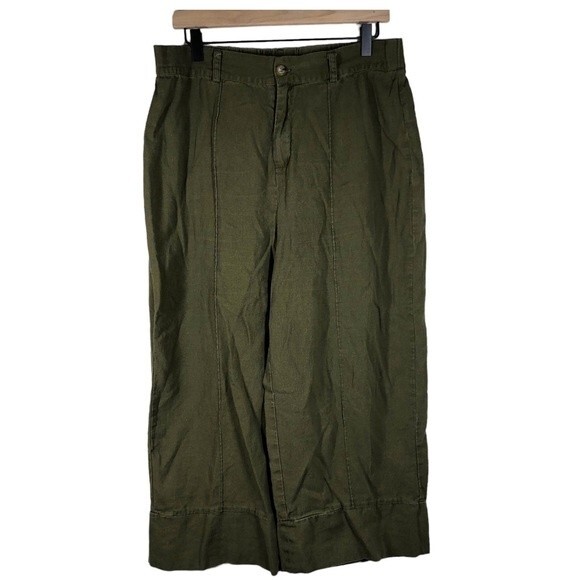 Joie Green Linen Blend Wide Leg Cropped Pants Size XL - Picture 1 of 7